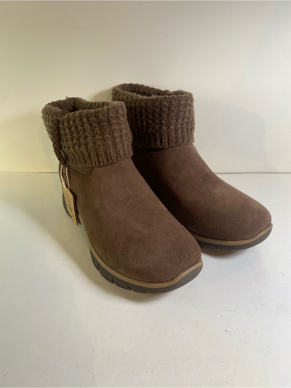 Skechers Slip-ins Easy Going Water Repellent Brown Leather Textile Boots Size 11